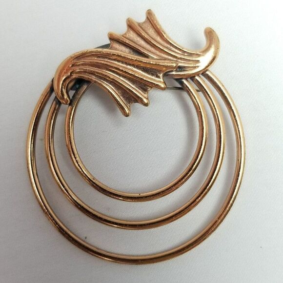 Vintage Renoir Large Copper Circle Brooch, Retro Design Lapel Pin, Signed - Picture 6 of 7